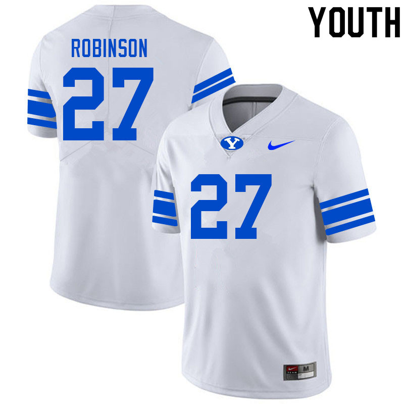 Youth #27 Beau Robinson BYU Cougars College Football Jerseys Sale-White